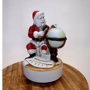 Vintage Santa Clause Wind-up Musical Figurine Music Box with Globe
